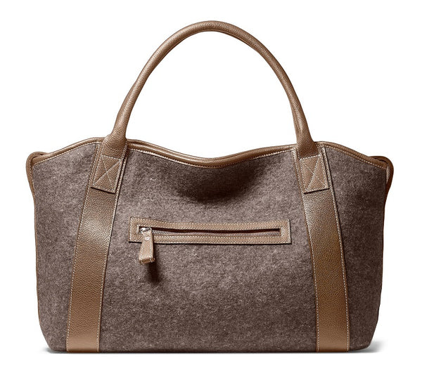 Michelle tote - Grey Wool Blend-Taupe Leather