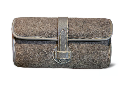 Adrian Clutch - Wool Blend - Grey leather