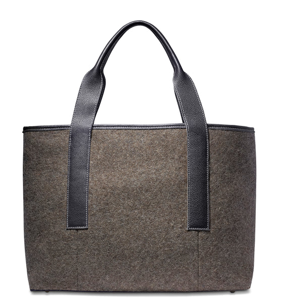 Alice Tote-  Grey Wool Blend- Black leather