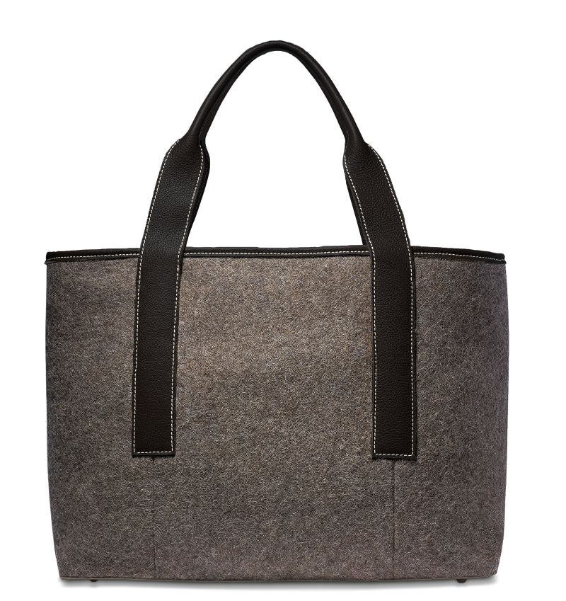Alice Tote-  Grey Wool Blend- Black leather