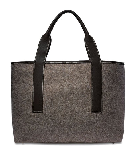 Alice Tote-  Grey Wool Blend- Black leather