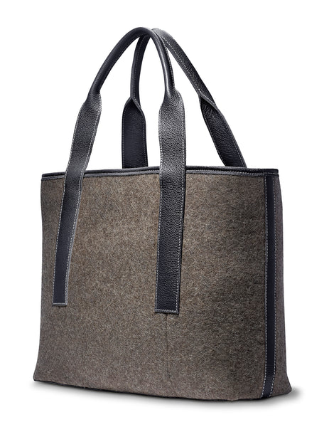 Alice Tote-  Grey Wool Blend- Black leather
