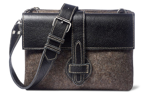 Leanne crossbody- Grey wool blend- black leather
