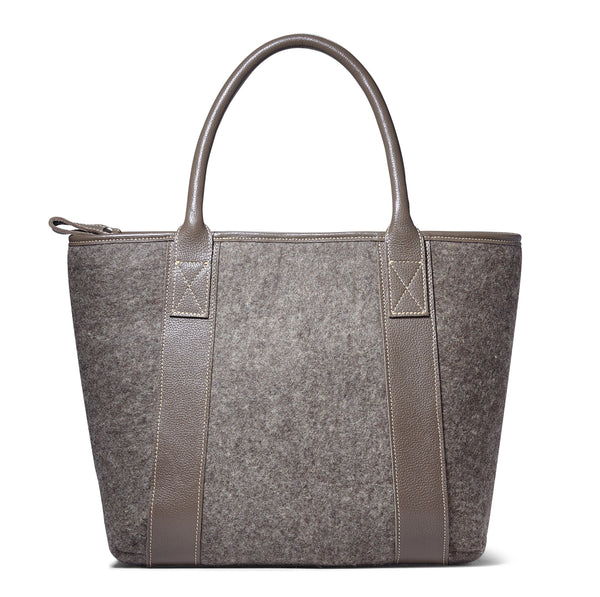 Mich tote- Grey wool blend- grey leather