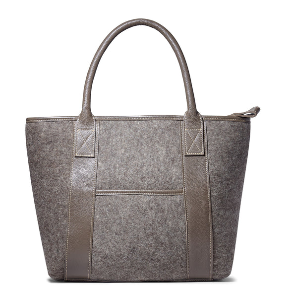 Mich tote- Grey wool blend- grey leather