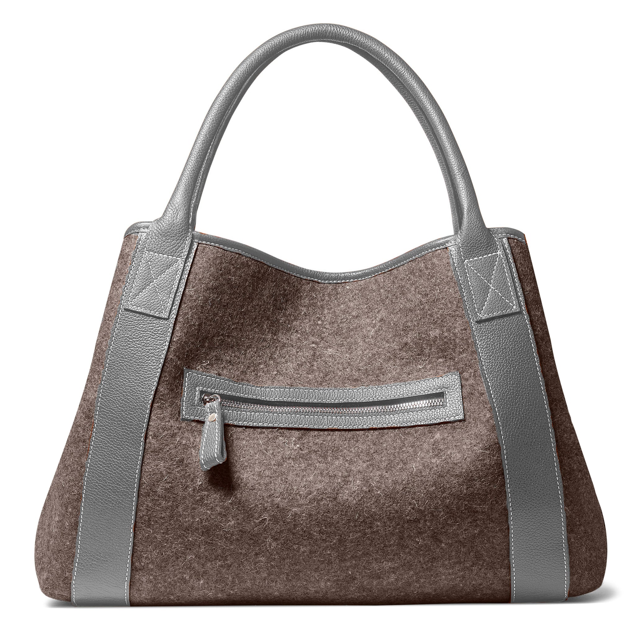 Michelle Tote - Grey Wool Blend - Grey Leather