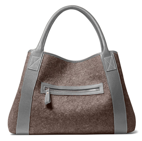 Michelle Tote - Grey Wool Blend - Grey Leather