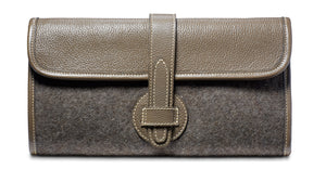 Adrian Clutch - Wool Blend - Taupe leather