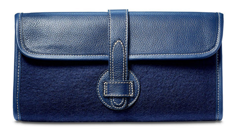 Adrian Clutch - Wool Blend - Navy leather