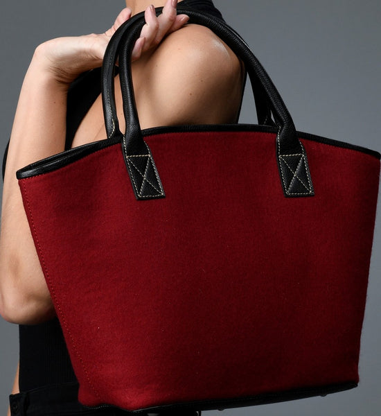 Ana Tote- Navy wool blend- navy leather