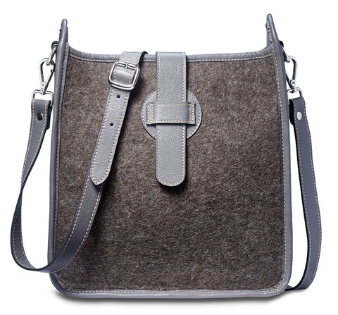 Bailey Crossbody - Wool Blend - Grey leather