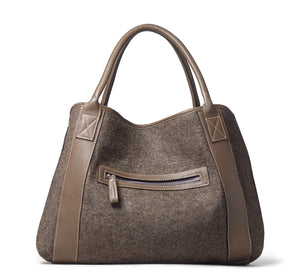 Michelle Tote - Grey Wool Blend - Grey Leather