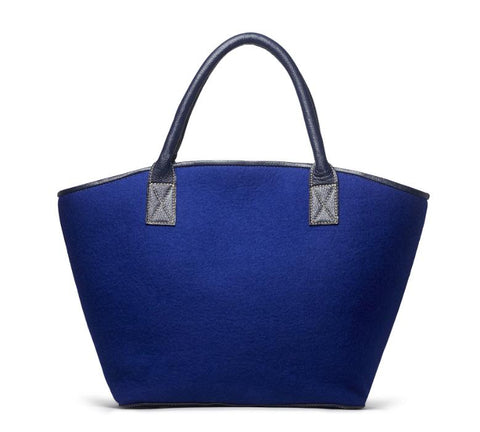 Ana Tote- Navy wool blend- navy leather