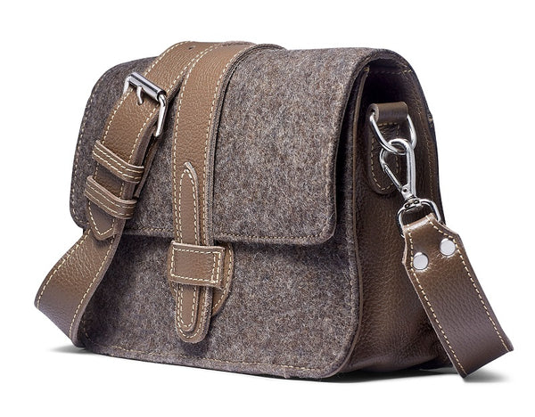Carrie crossbody - Grey wool blend- taupe leather