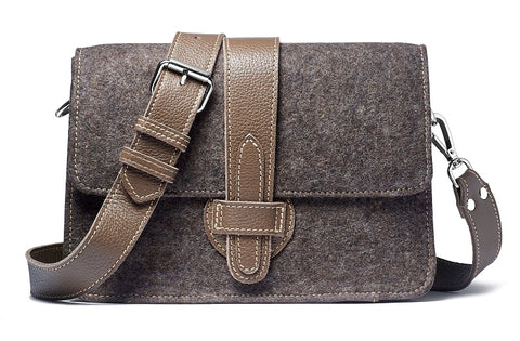 Carrie crossbody - Grey wool blend- taupe leather