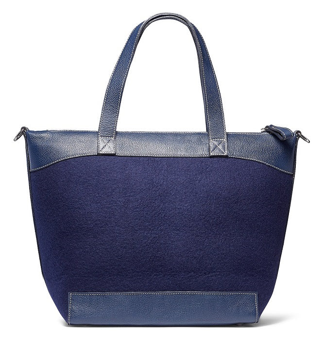 Daphne Tote- navy wool blend-navy leather