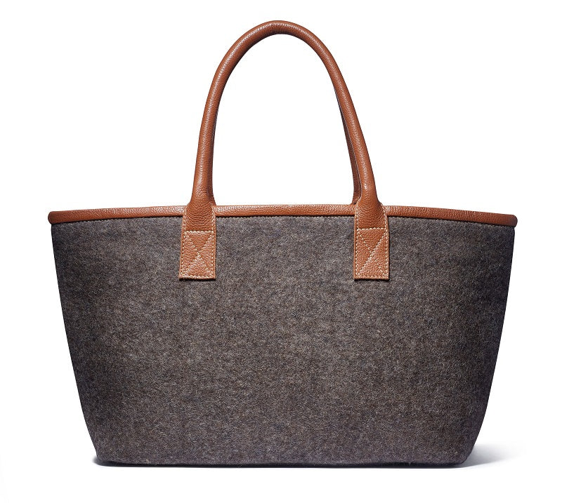 Lola tote- Grey wool blend- cognac leather