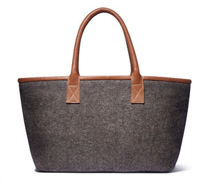 Lola tote- Grey wool blend- cognac leather