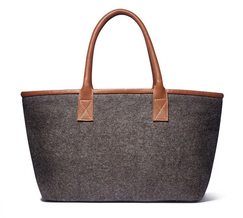 Lola tote- Grey wool blend- cognac leather