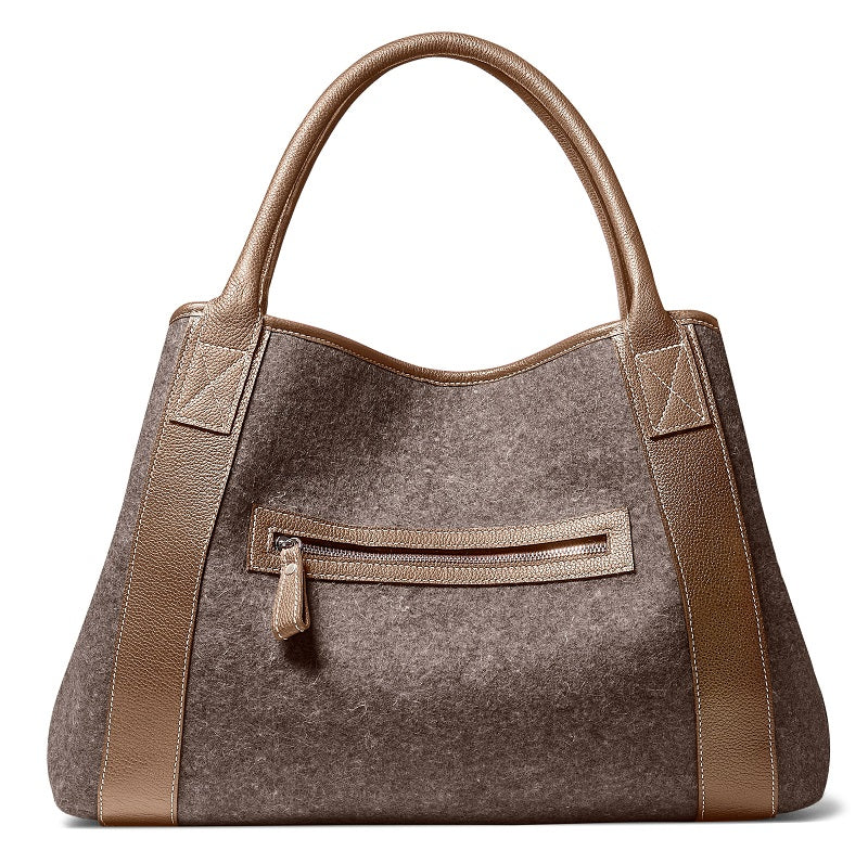 Michelle tote - Grey Wool Blend-Taupe Leather